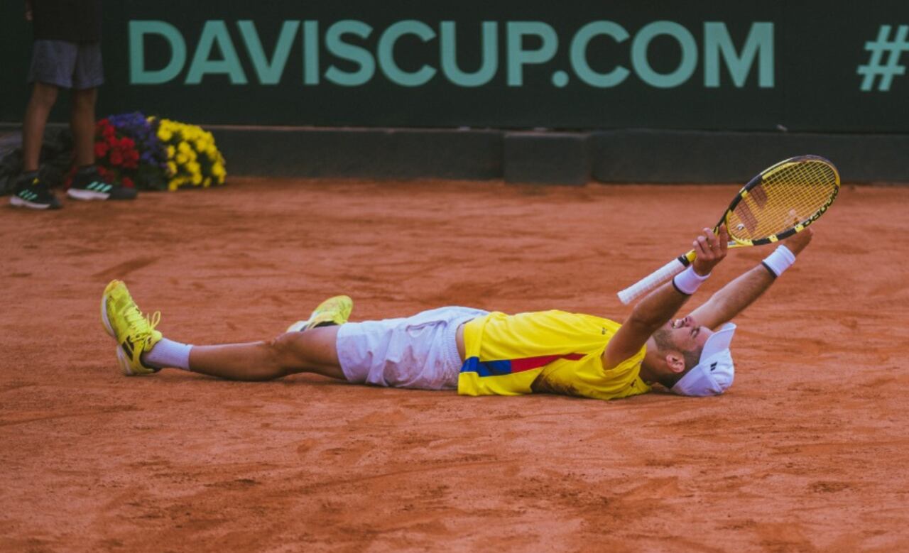 Nicolás Mejía en su primer duelo de la Copa Davis.