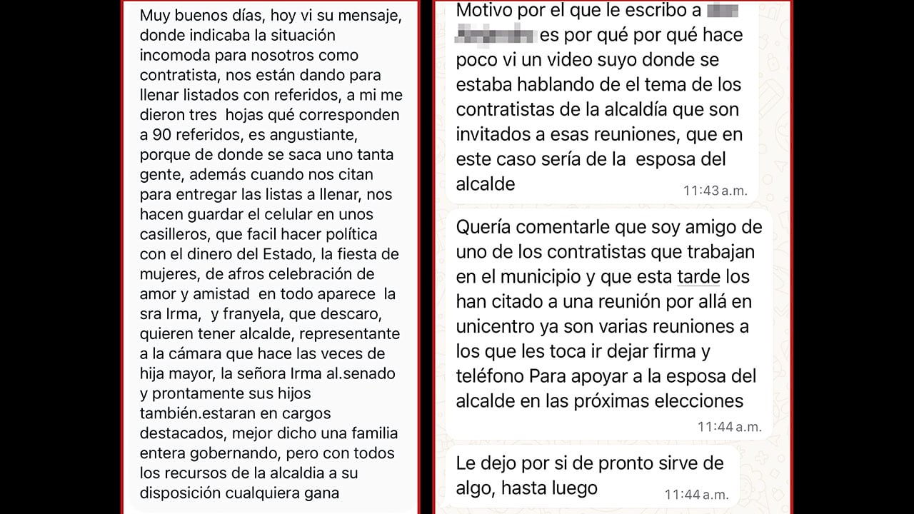 Contratistas de la Alcaldía de Pereira advierten que han recibido presiones para respaldar la candidatura al Senado de María Noreña, esposa del alcalde Mauricio Salazar.