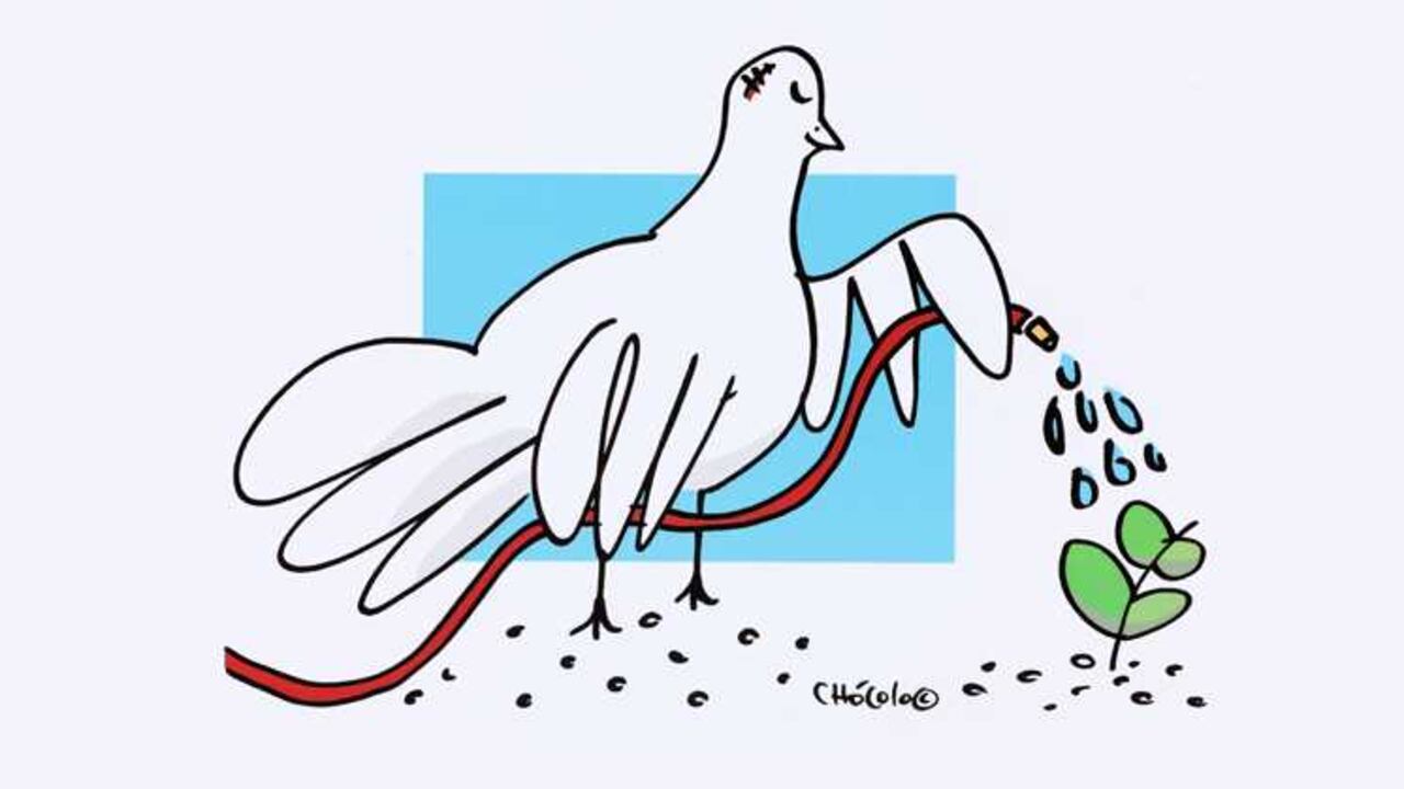 'Sin título' del caricaturista Chócolo es la nueva Estampilla para la paz que viajará por el mundo con el servicio postal 4-72/ Foto: Cortesía Arteria