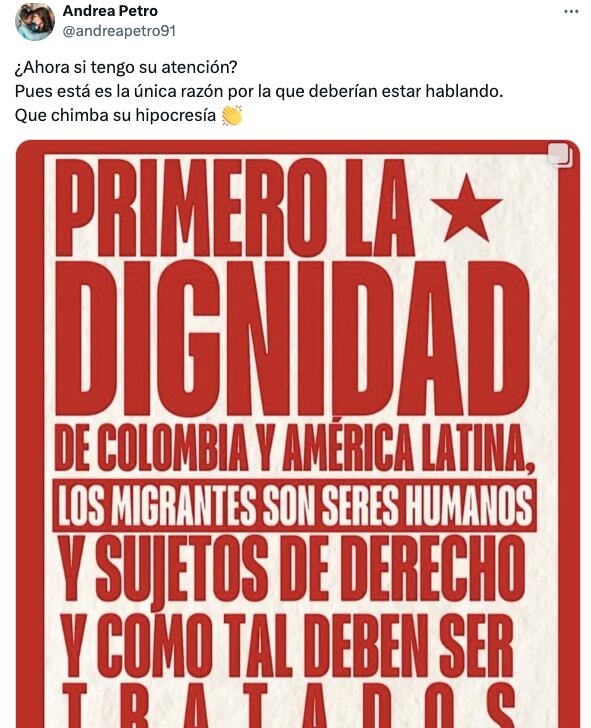 La publicación de Andrea Petro.