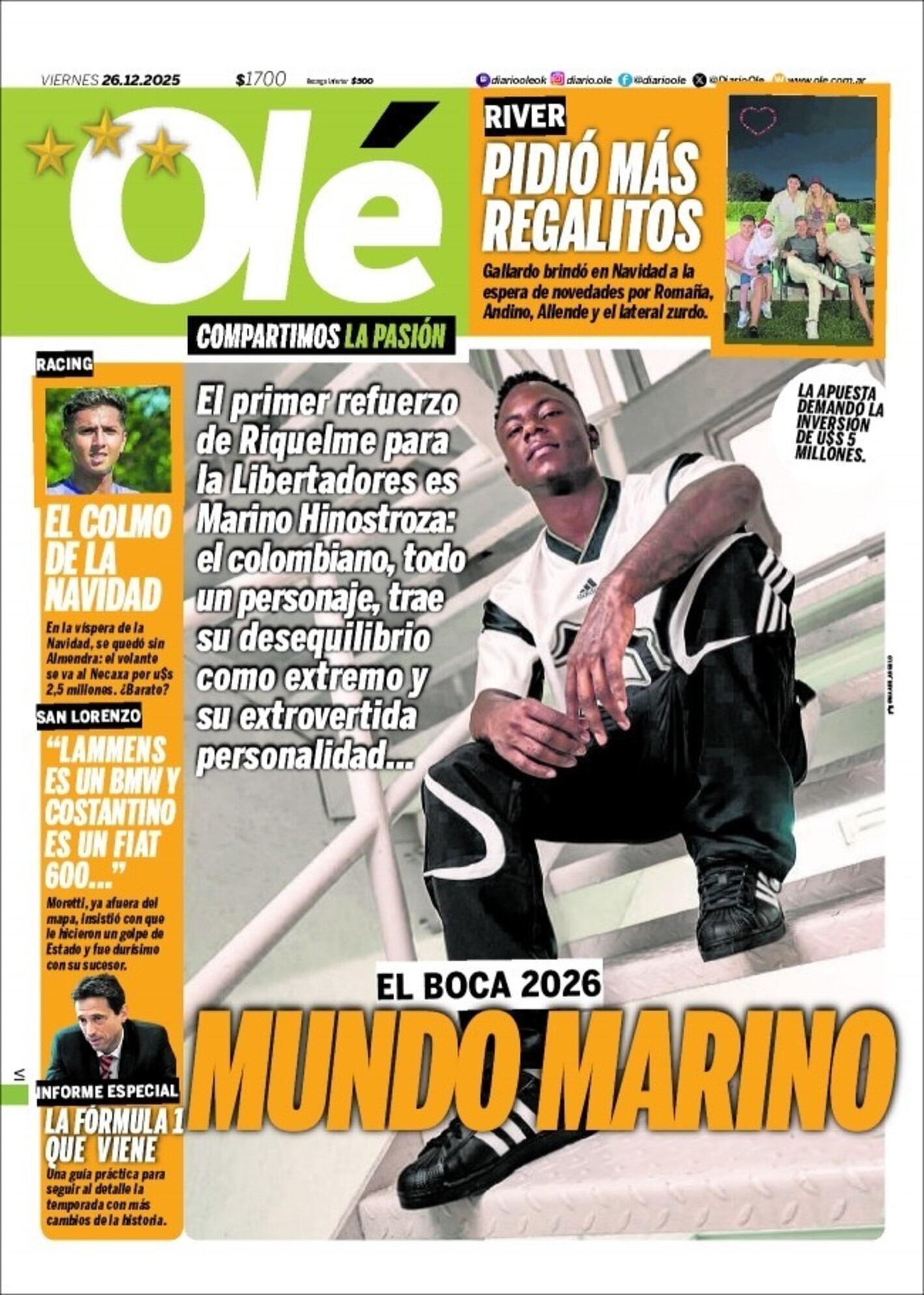 Portada Olé del 26 de diciembre de 2025.