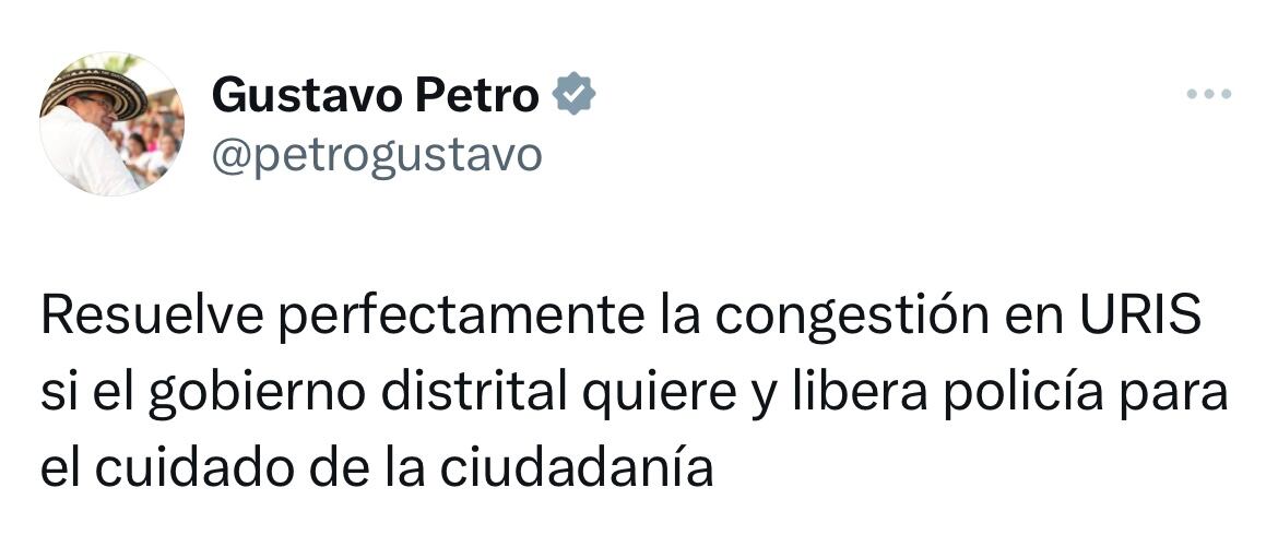Mensaje del presidente Petro en sus redes sociales