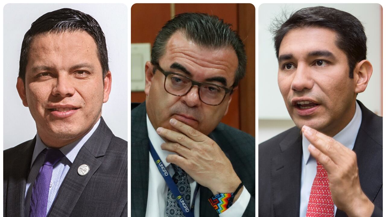 En la imagen aparecen el exsubdirector de la Ungrd Sneyder Pinilla, El exdirectora de la entidad Olmedo López y el abogado Luis Gustavo Moreno.