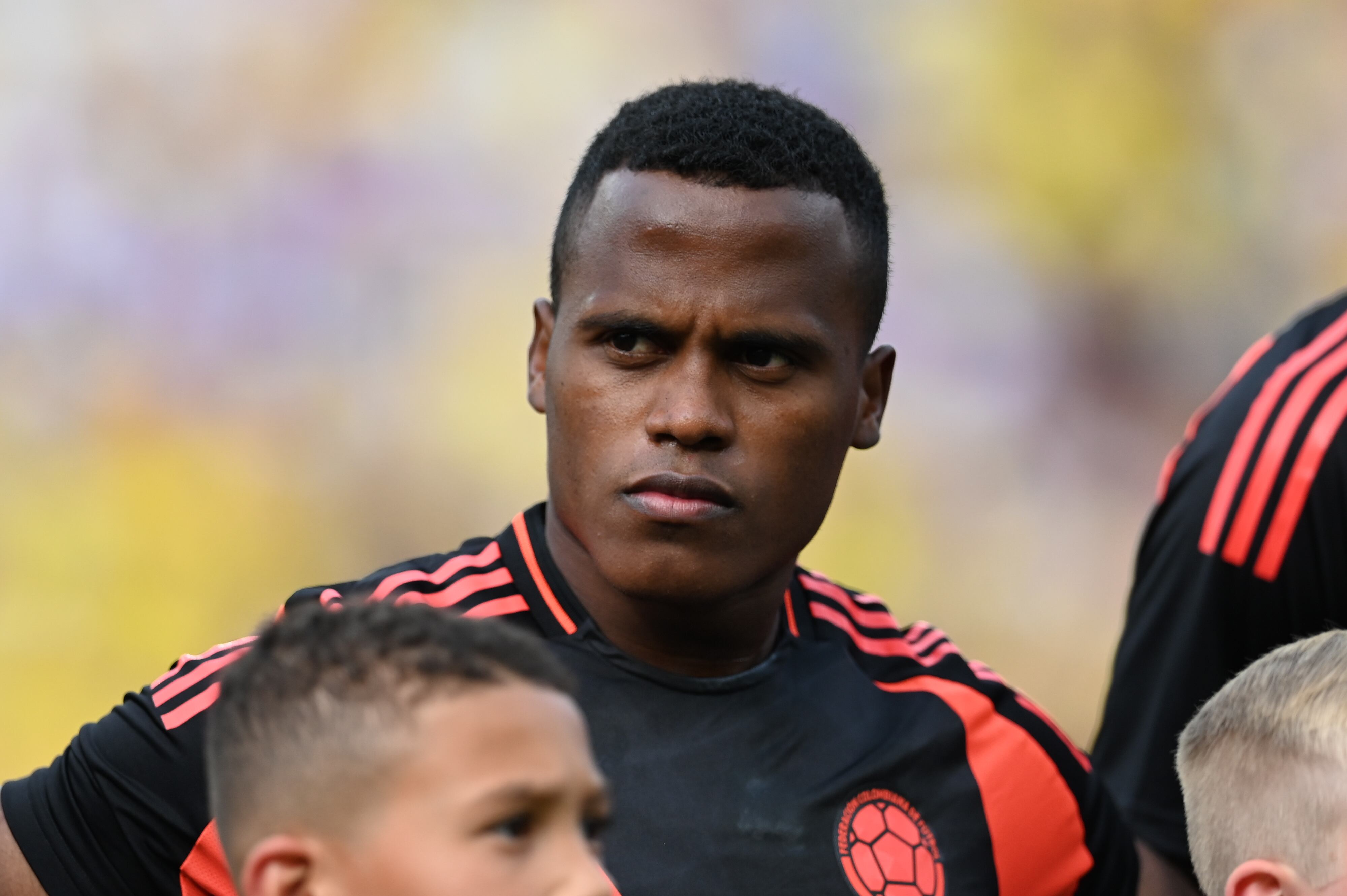 LANDOVER, MARYLAND - JUNE 8: Jhon Arias #11 of Colombia stands for the national anthem before the match between Colombia and USMNT at Commanders Field on June 8, 2024 in Landover, Maryland. (Photo by Stephen Nadler/ISI Photos/Getty Images)