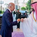 FILE - In this image released by the Saudi Royal Palace, Saudi Crown Prince Mohammed bin Salman, right, greets President Joe Biden with a fist bump after his arrival at Al-Salam palace in Jeddah, Saudi Arabia, July 15, 2022. (Bandar Aljaloud/Saudi Royal Palace via AP, File)
