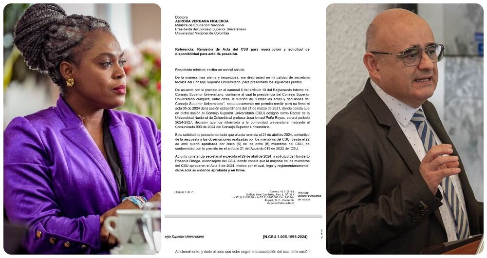 La ministra Aurora Vergara, el nuevo rector José Ismael Peña y la carta dirigida al Gobierno Nacional.