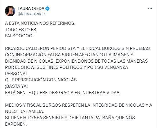 Trino que subió Laura Ojeda en X.