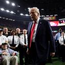 NEW ORLEANS, LOUISIANA - FEBRUARY 09: U.S. President Donald Trump reacts after posing with family members of victims in the January 1 attack on Bourbon Street and emergency responders prior to Super Bowl LIX between the Kansas City Chiefs and the Philadelphia Eagles at Caesars Superdome on February 09, 2025 in New Orleans, Louisiana. Jamie Squire/Getty Images/AFP (Photo by JAMIE SQUIRE / GETTY IMAGES NORTH AMERICA / Getty Images via AFP)