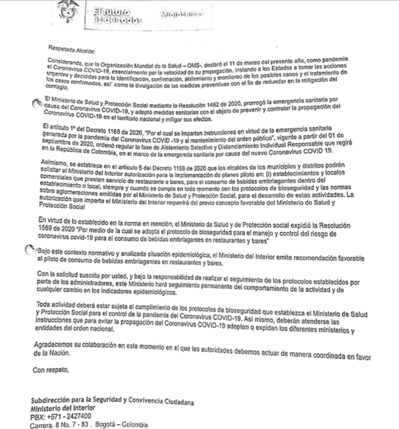 El Ministerio del Interior autorizó el piloto de apertura a los gastrobares de Melgar, Tolima, pero no a las discotecas.