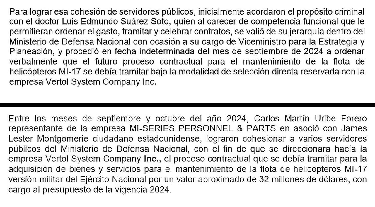 El escrito judicial expone cómo habría sido direccionado el contrato de los MI-17.
