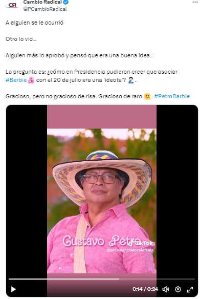 Trino de Cambio Radical reaccionando al video publicado por la Presidencia de la República.