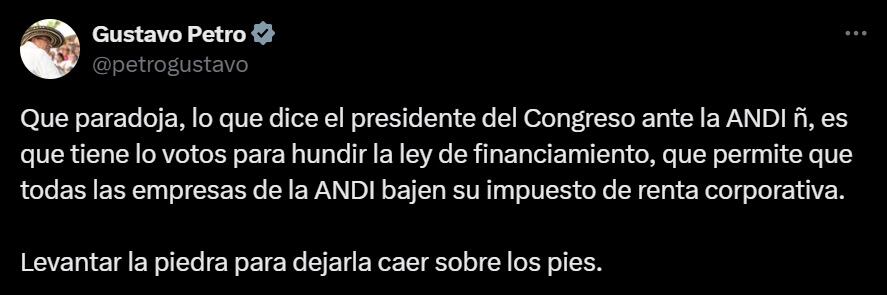 El presidente Gustavo Petro aseguró que la nueva ley de financiamiento permite reducir el impuesto a la renta corporativa.
