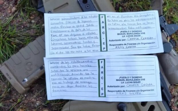 Talonarios de las disidencias de las Farc en el Meta.