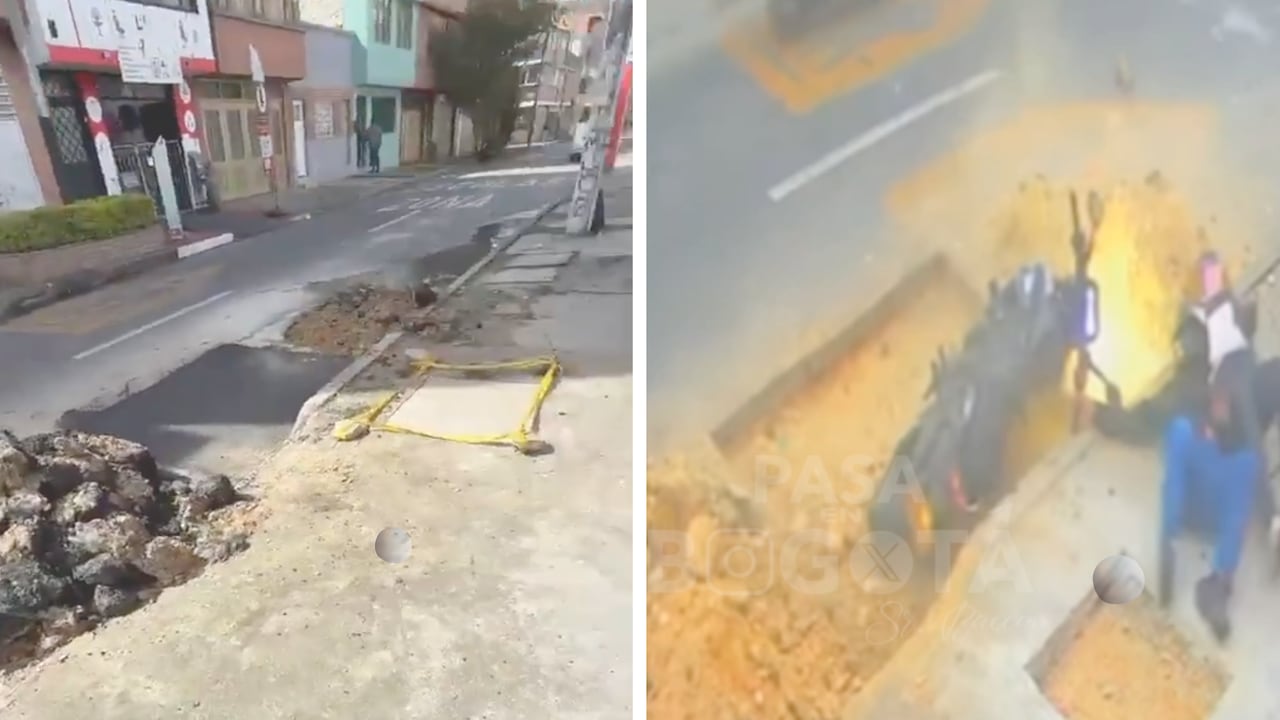 Escombros en la vía y accidentes por un hueco en la localidad de Puente Aranda, en Bogotá.