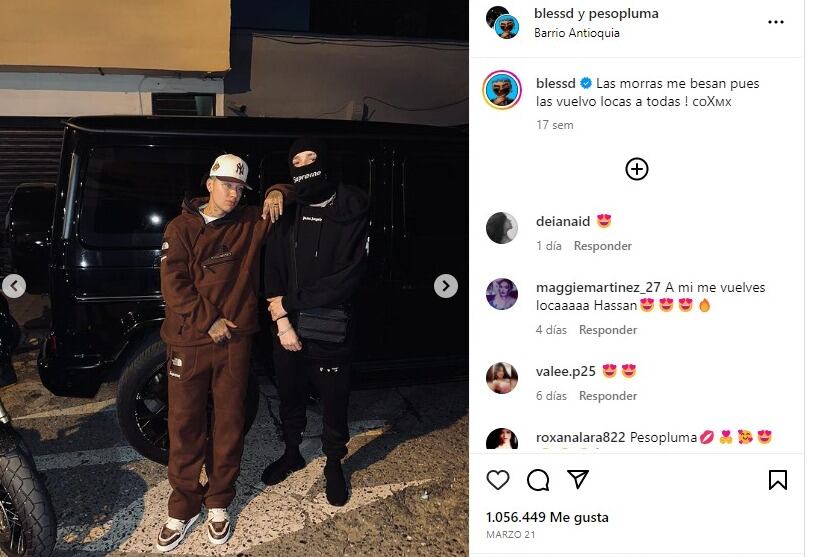 El mexicano es gran amigo de varios artistas colombianos. Foto: Instagram @blessd