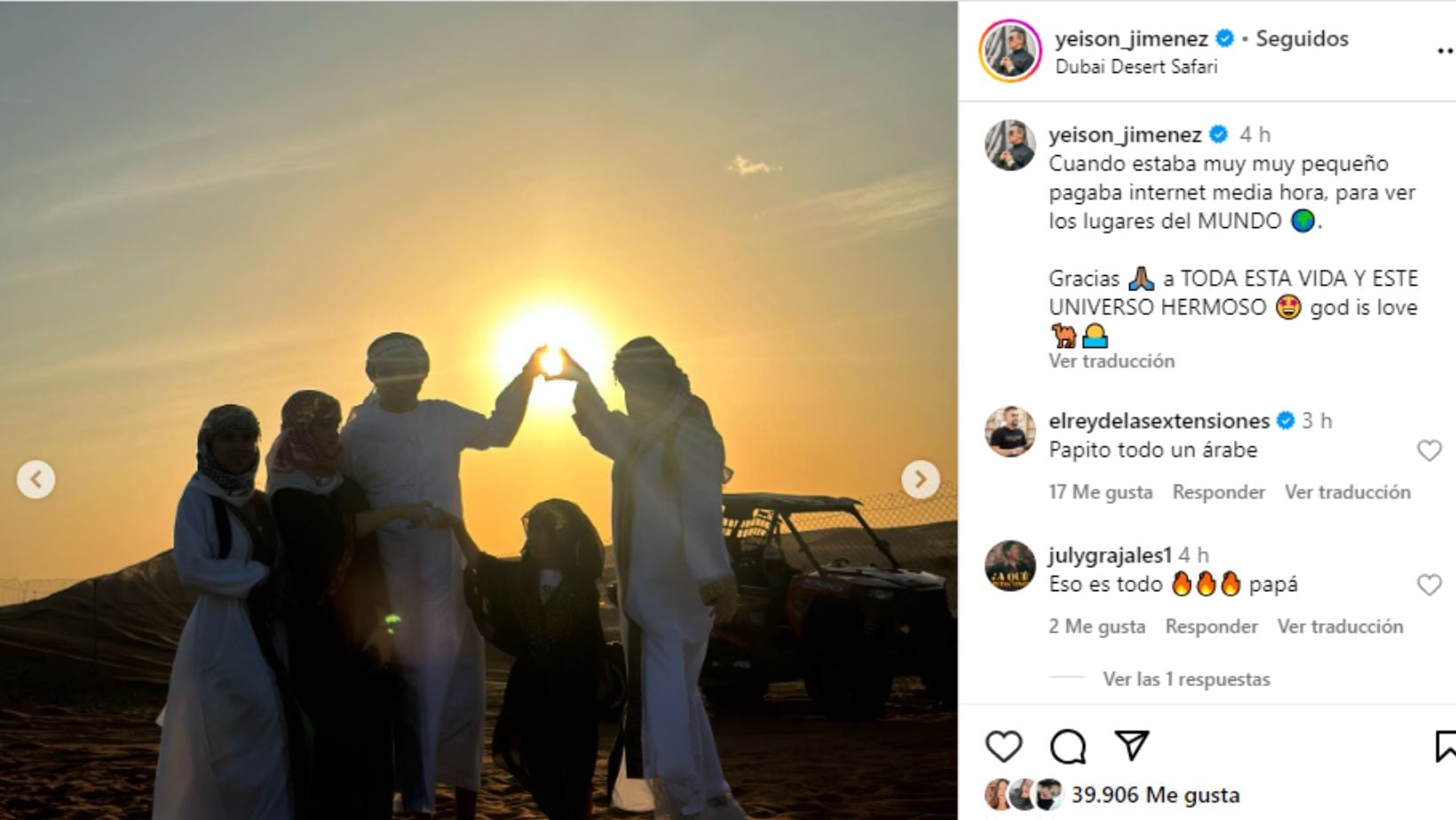 Yeison Jiménez presumió sus vacaciones desde el desierto en Dubái