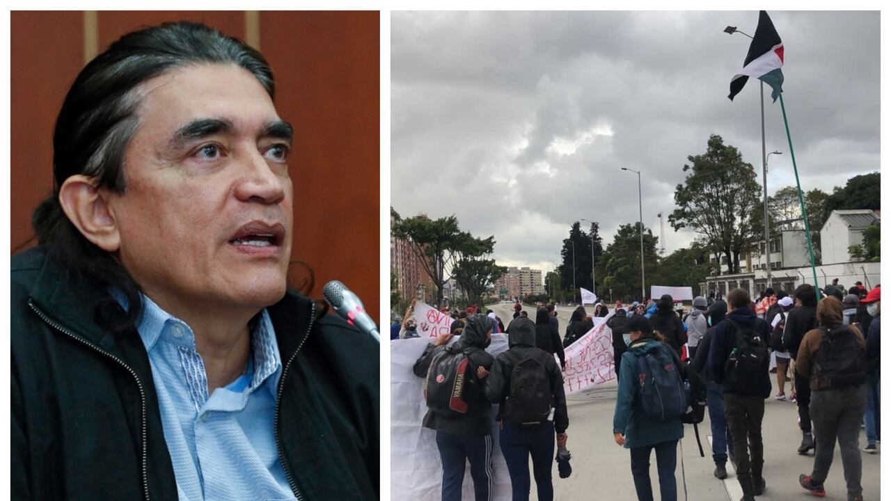 Gustavo Bolívar acompaña las manifestaciones de la primera línea en Bogotá este 28 de octubre.