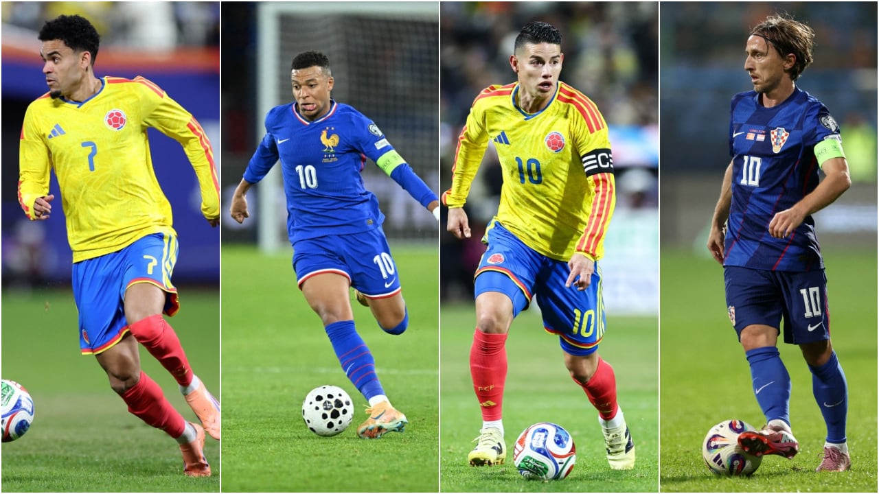Luis Díaz, Kylian Mbappé, James Rodríguez y Luka Modric, referentes de Colombia, Francia y Croacia, respectivamente