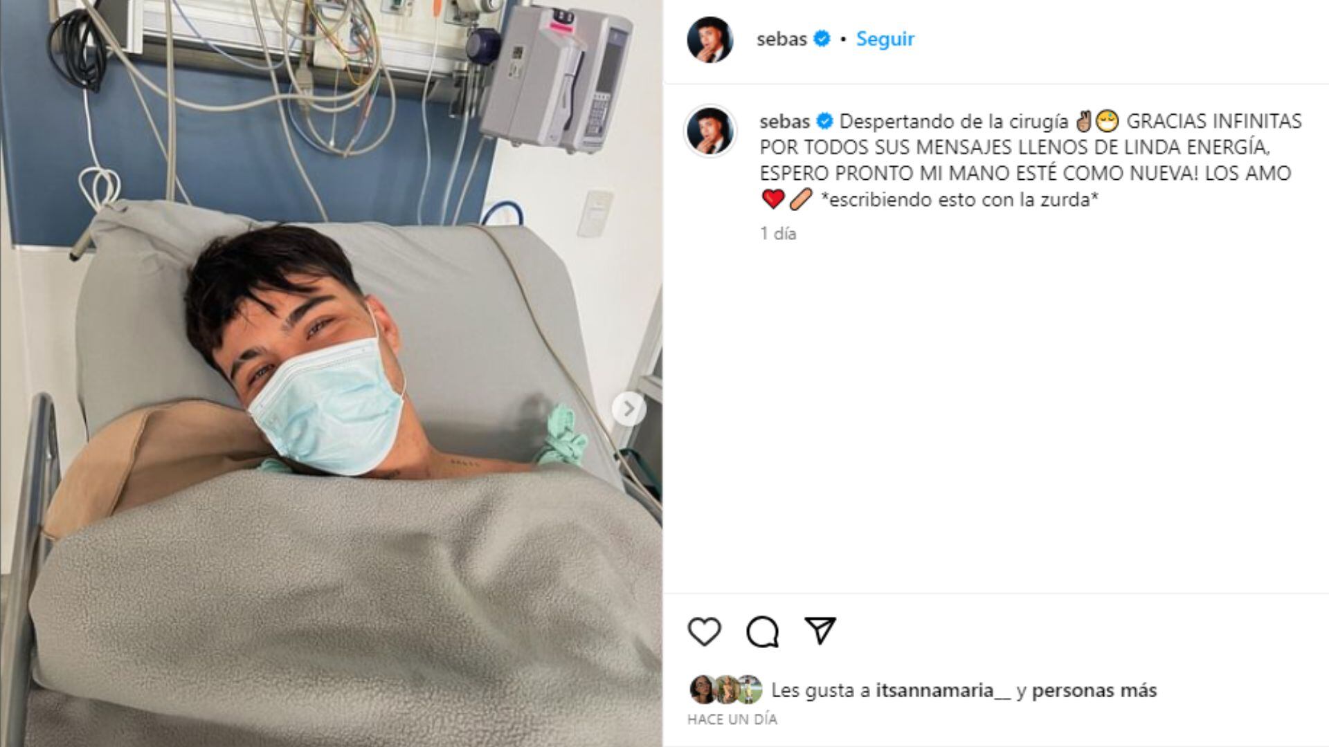 Sebastián Villalobos dio a conocer algunas fotografías después de someterse al procedimiento quirúrgico.