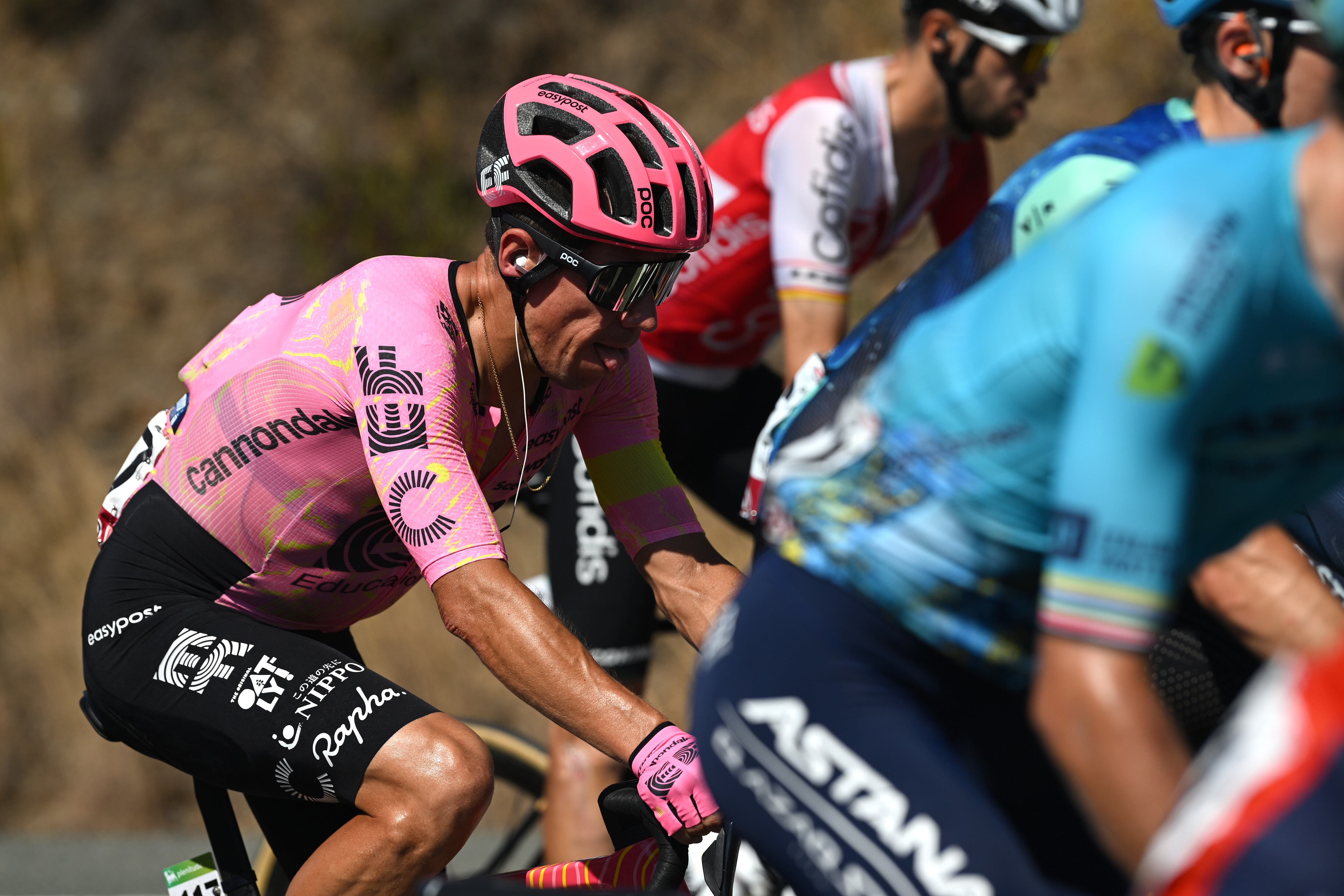 SEVILLE, SPAIN - AUGUST 21: Rigoberto Uran of Colombia and Team EF Education - EasyPost competes during La Vuelta, 79th Tour of Spain 2024, Stage 5 a 177km stage Fuente del Maestre to Seville / #UCIWT / on August 21, 2024 in Seville, Spain. (Photo by Dario Belingheri/Getty Images)