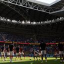 Los jugadores de Túnez se calientan antes del partido del Grupo D de la Copa Mundial de la FIFA Qatar 2022 entre Túnez y Australia en el Estadio Al Janoub el 26 de noviembre de 2022 en Al Wakrah, Qatar.