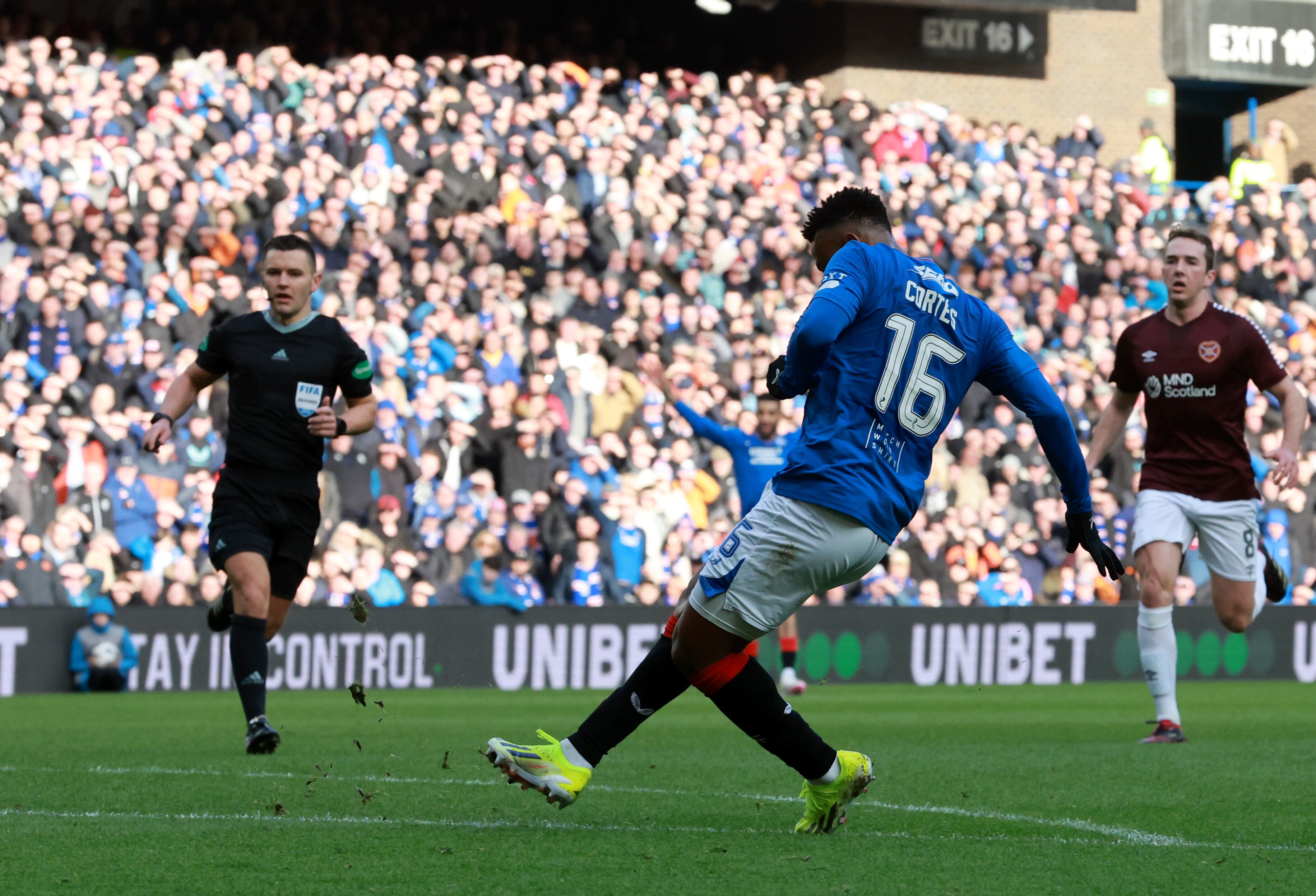 Rangers' Oscar Cortes scores their side's second goal of the game during the cinch Premiership match at Ibrox Stadium, Glasgow. Picture date: Saturday February 24, 2024. (Photo by Steve Welsh/PA Images via Getty Images)