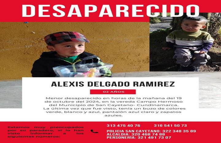 Niño desaparecido en Cundinamarca fue hallado sin vida este domingo.