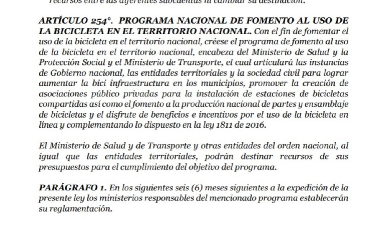 Artículo 254 del Plan Nacional de Desarrollo.