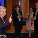 El secretario de Naciones Unidas, António Guterres, llega a la cumbre de la Agenda 2030 de Desarrollo Sostenible en la sede de Naciones Unidas, el lunes 18 de septiembre de 2023. (AP Foto/Seth Wenig)