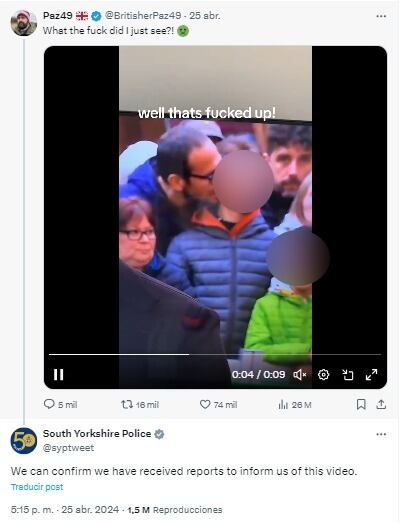 La Policía de South Yorkshire indicó que ya investiga el material.