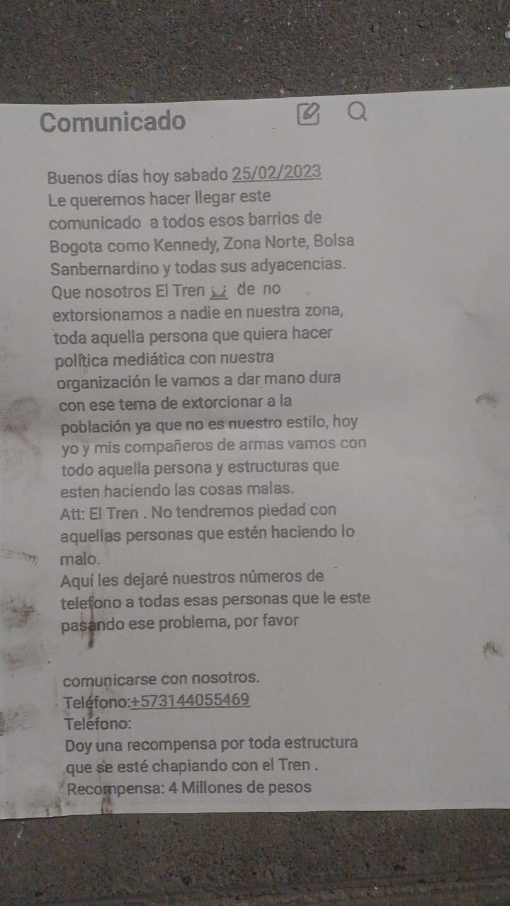 Capturados en flagrancia tres sujetos que colocaban panfletos del Tren de Aragua en locales de Kennedy