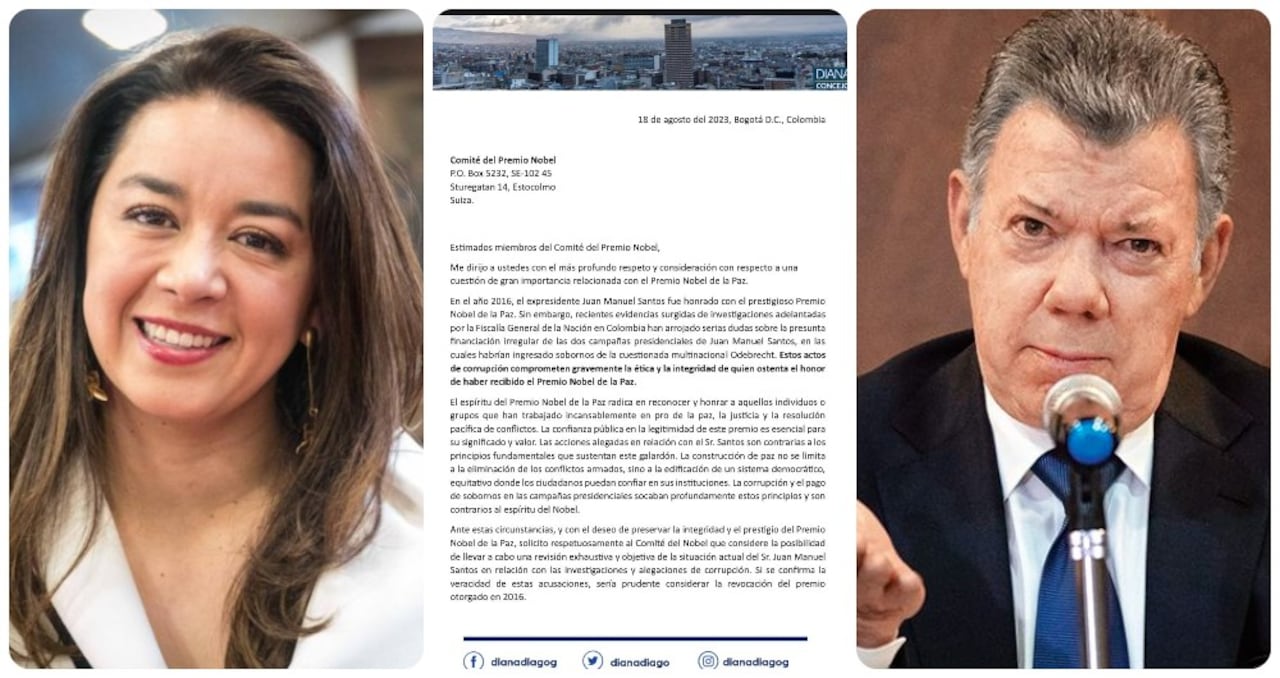 La concejal Diana Diago, Juan Manuel Santos y la carta que le envió al premio Nobel de Paz.