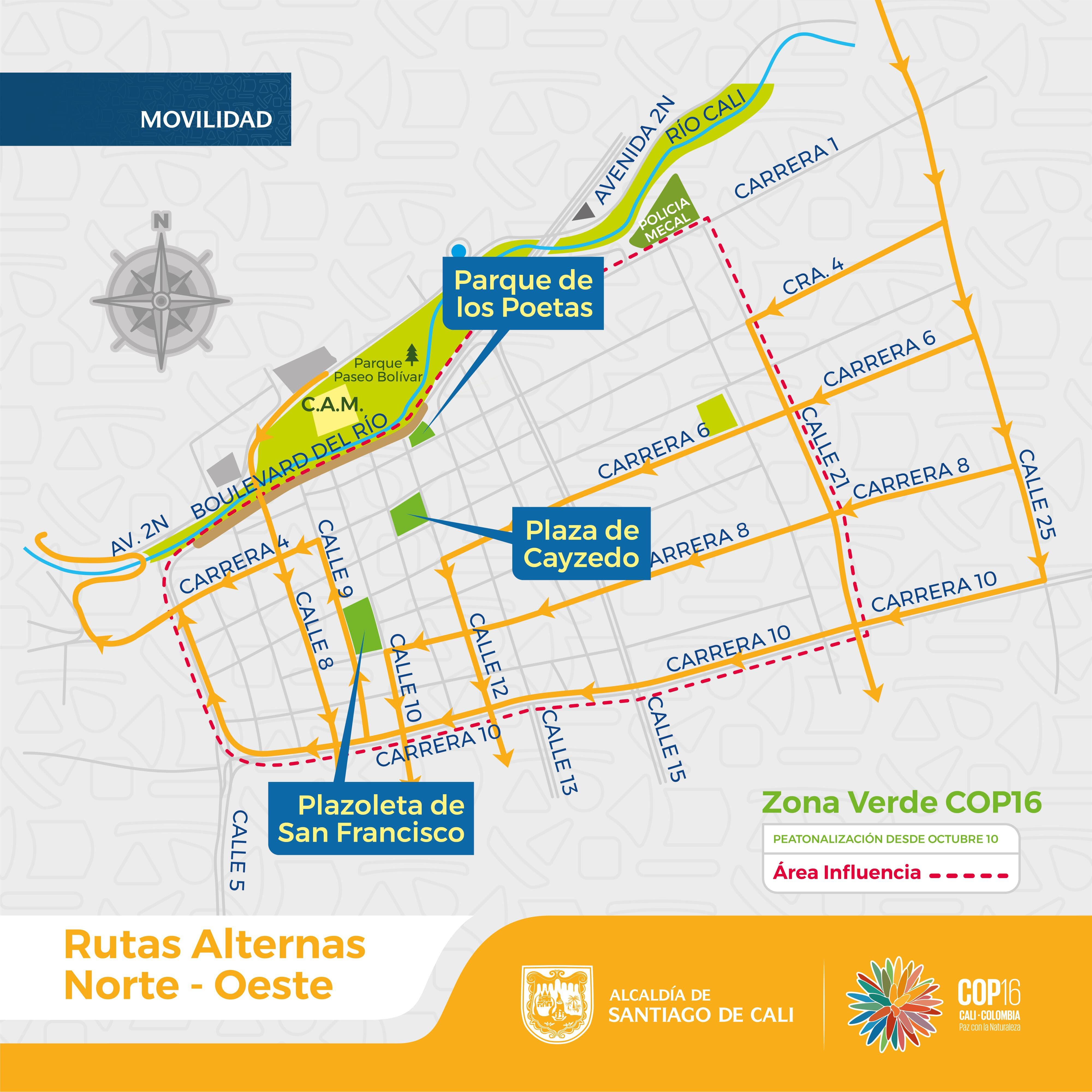 Tenga en cuenta las rutas para tomas con la peatonalización del centro de Cali.

Foto: Secretaría de Movilidad de Cali