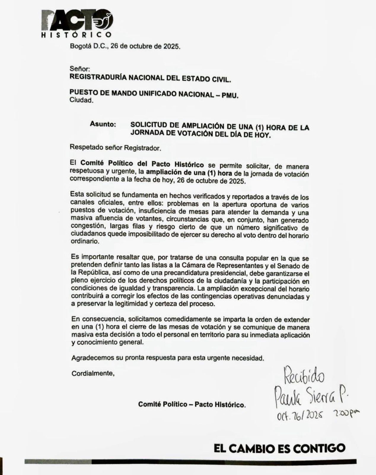 El Pacto Histórico pidió extender horario de las votaciones