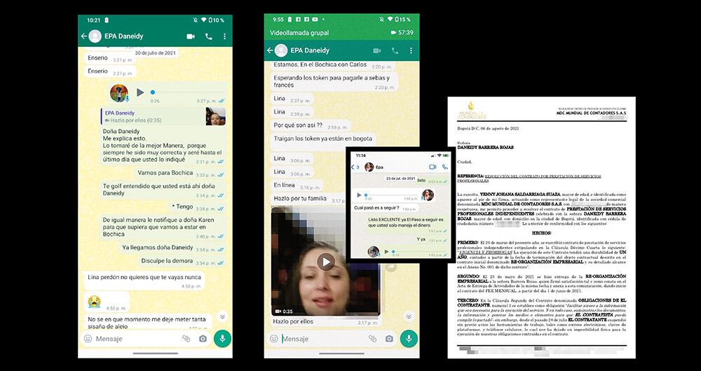 Para Yenny Saldarriaga, estos pantallazos de chat demuestran las graves amenazas contra ella y su colaboradora más cercana.
