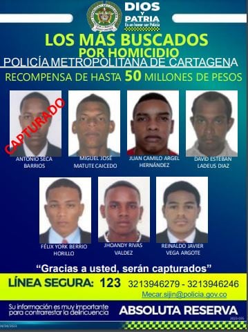 Cartel de los más buscados por homicidios 2023 en Cartagena