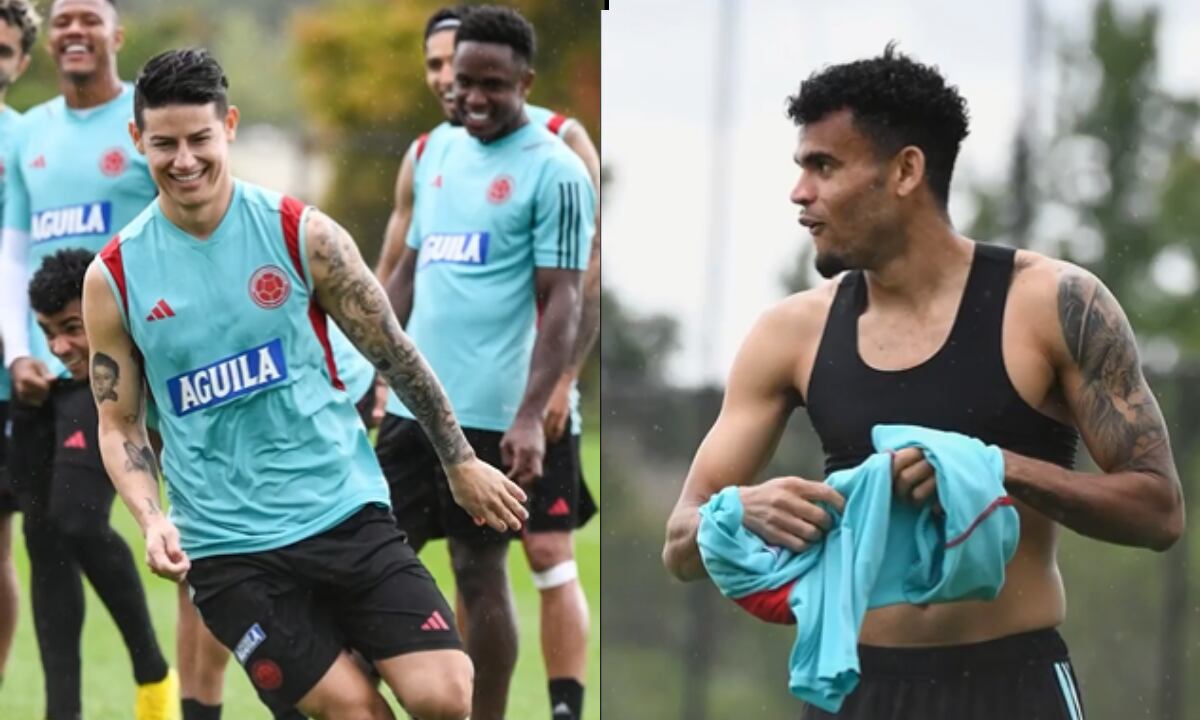 James Rodríguez y Luis Díaz, Selección Colombia. Foto: Captura de pantalla Twitter Selección Colombia (@FCFSeleccionCol).