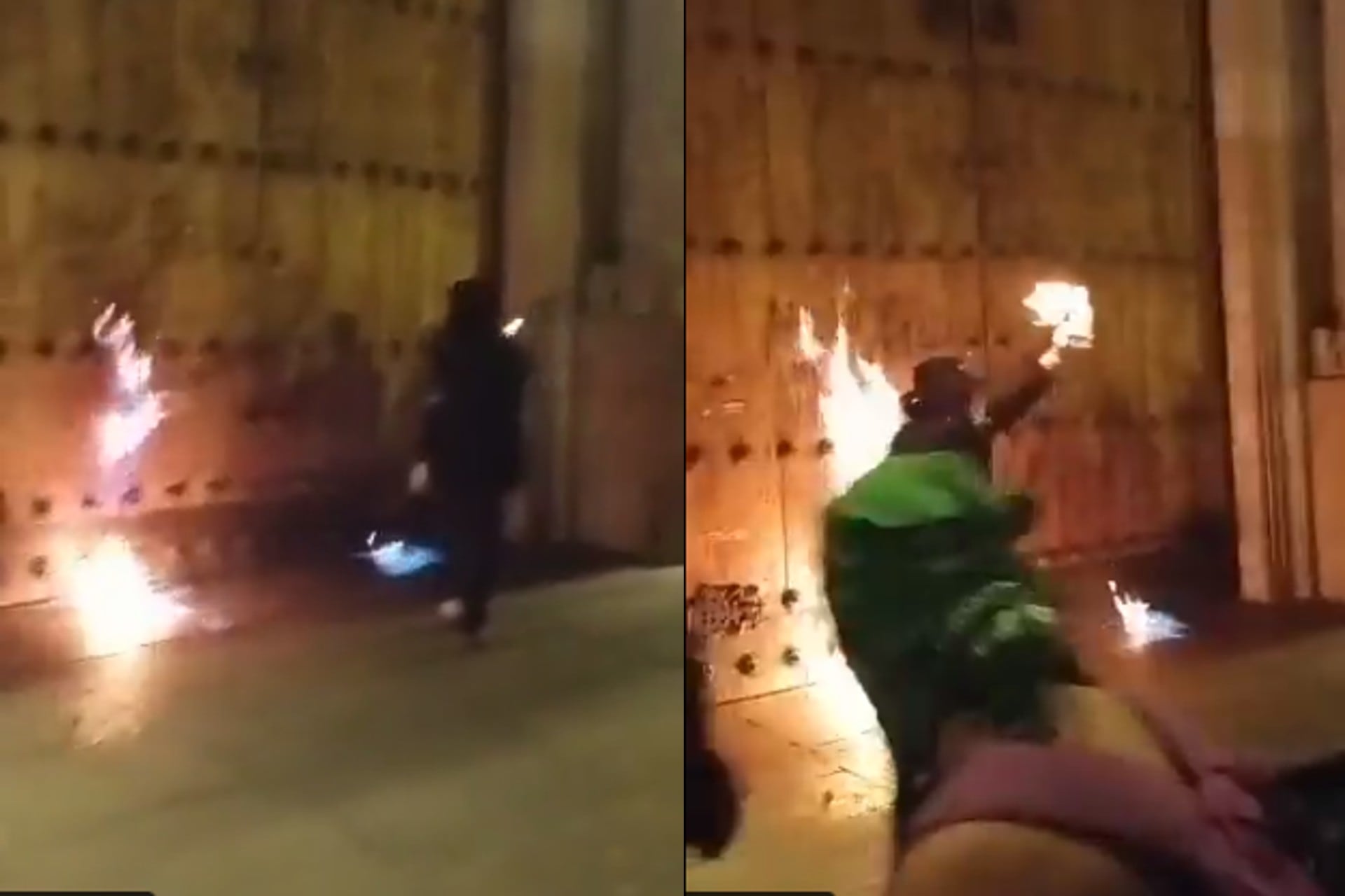 Encapuchadas intentaron quemar la Catedral Primada de Bogotá.