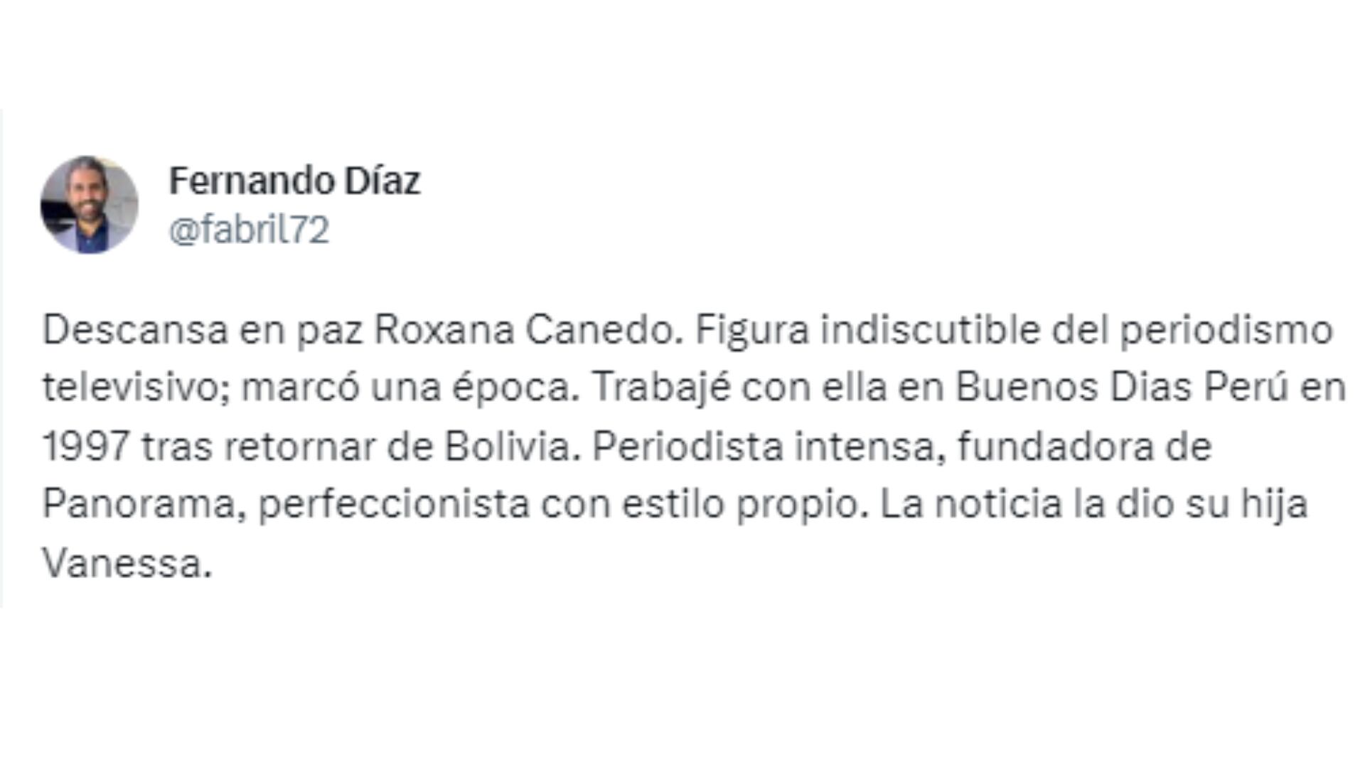 Roxana Canedo falleció a los 80 años.