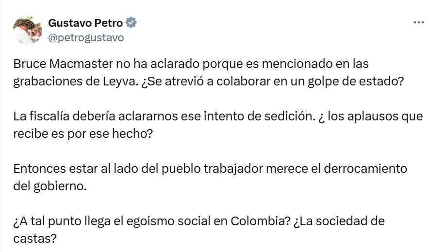 Mensaje en X de Gustavo Petro