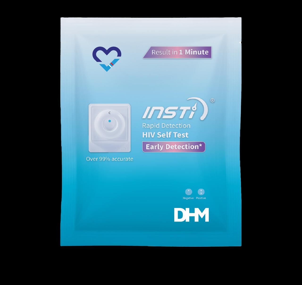 Prueba de DHM Global, INSTI® de VIH para autodiagnóstico, confiable, discreta y aprobada para uso en el hogar por el Invima, que entrega resultados en menos de 1 minuto con una simple gota de sangre y un precisión mayor al 99%.