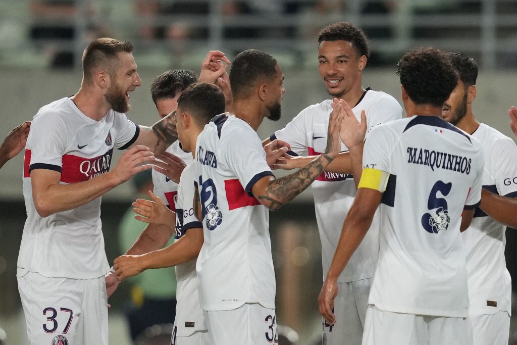 Jugadores del PSG celebrando durante el encuentro frente a Cerezo Osaka.