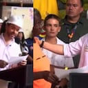 Abelardo De La Espriella entregándole el subsidio a una de las afectadas por el temblor.