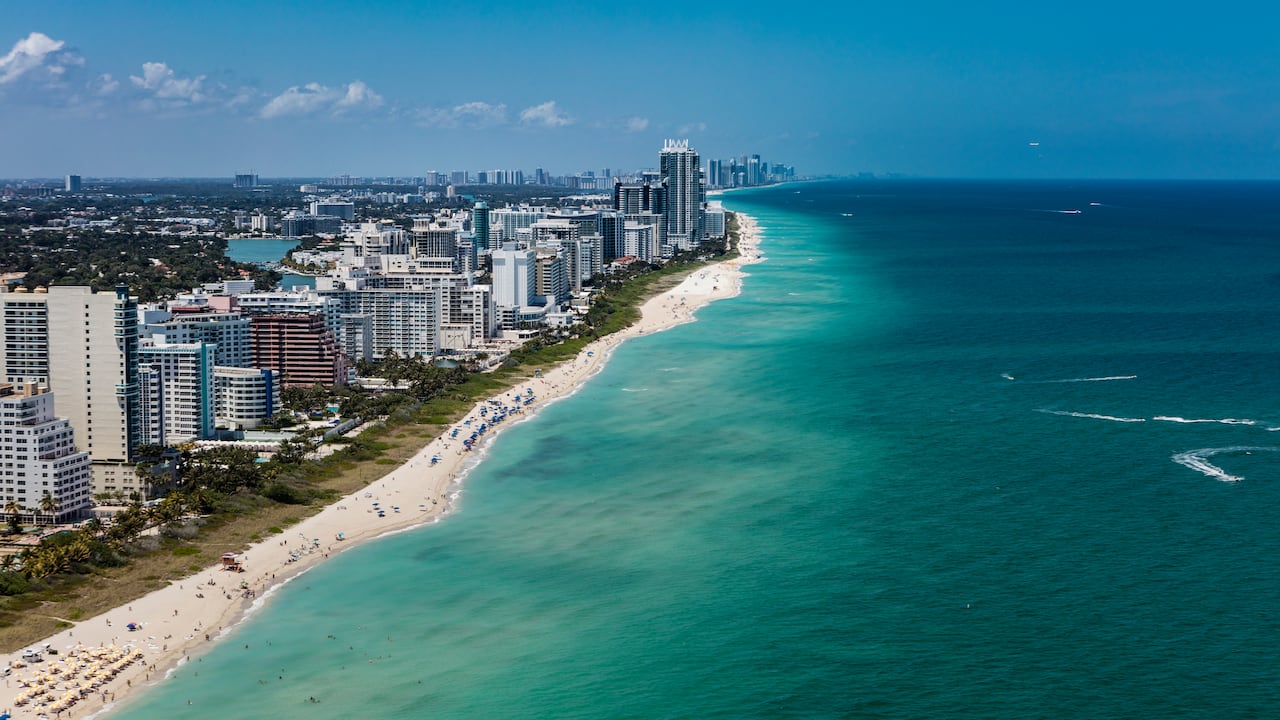 Vista aérea del paisaje urbano de South Beach, Miami, Florida