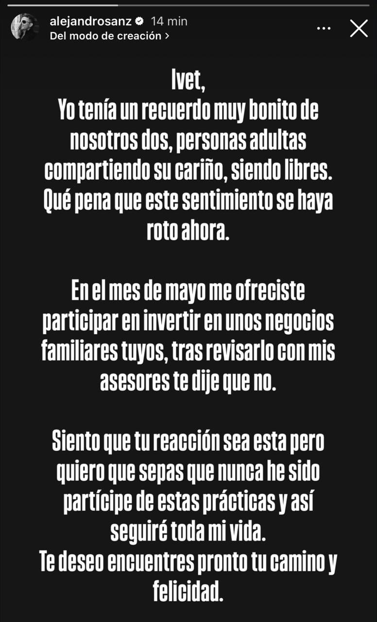 Alejandro Sanz se pronunció en sus redes sociales sobre las acusaciones en su contra
