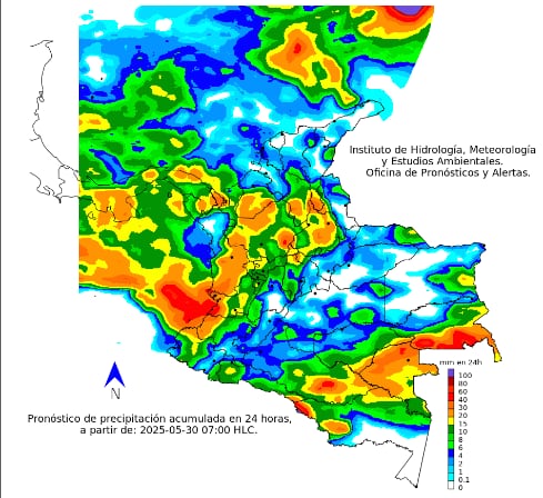 Fuente: Ideam.
Nota: La escala de colores indica la cantidad de
precipitación acumulada (en milímetros