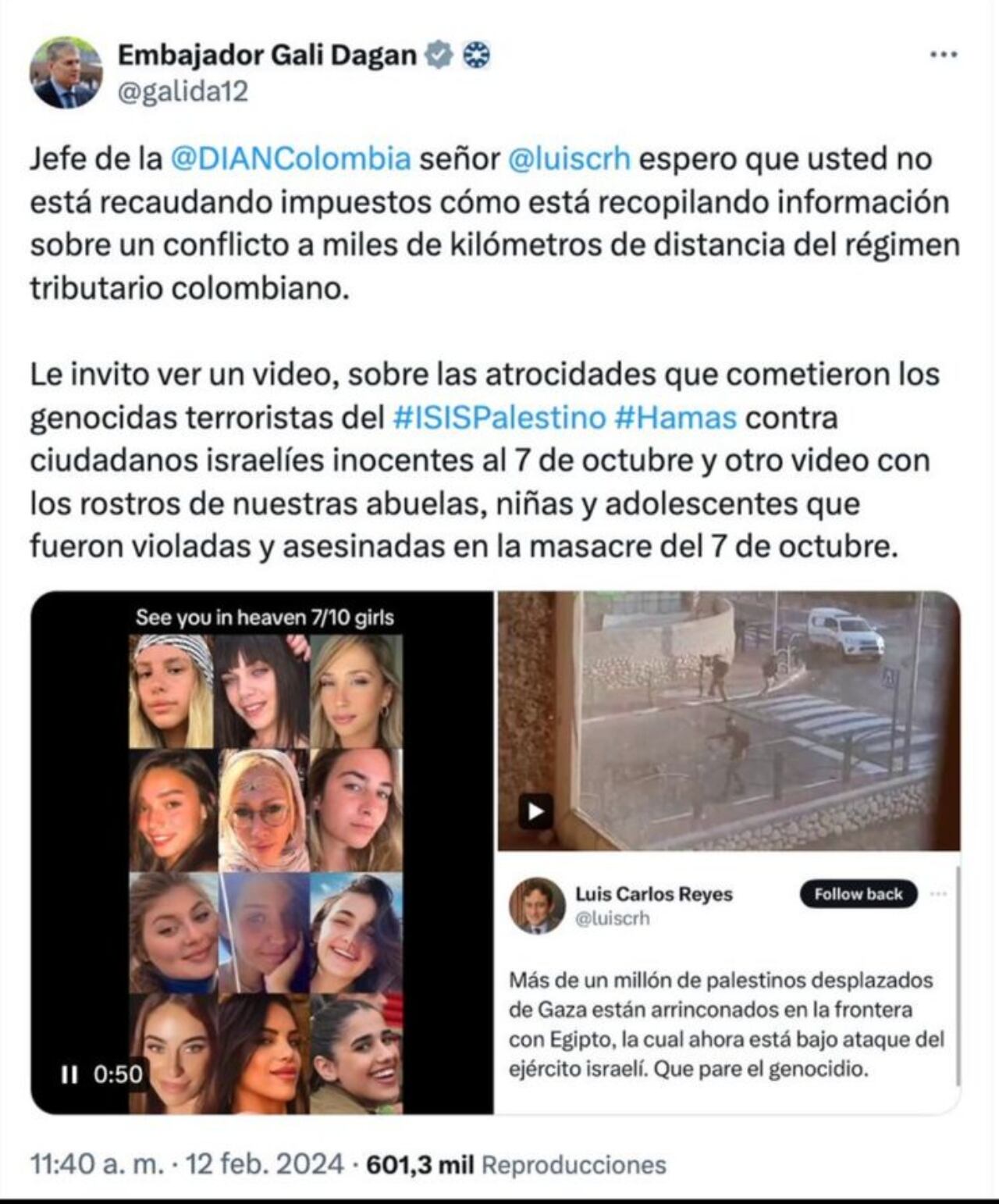 Este fue el trino del embajador de Israel.