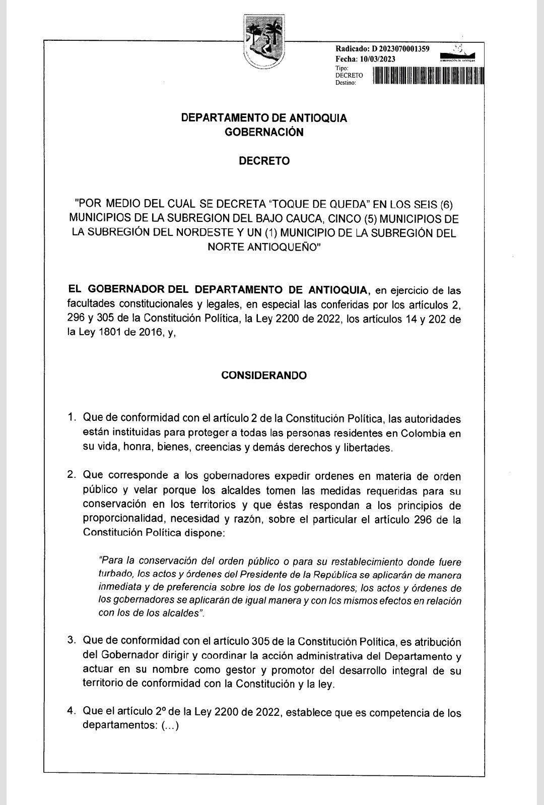 Decreto toque de queda