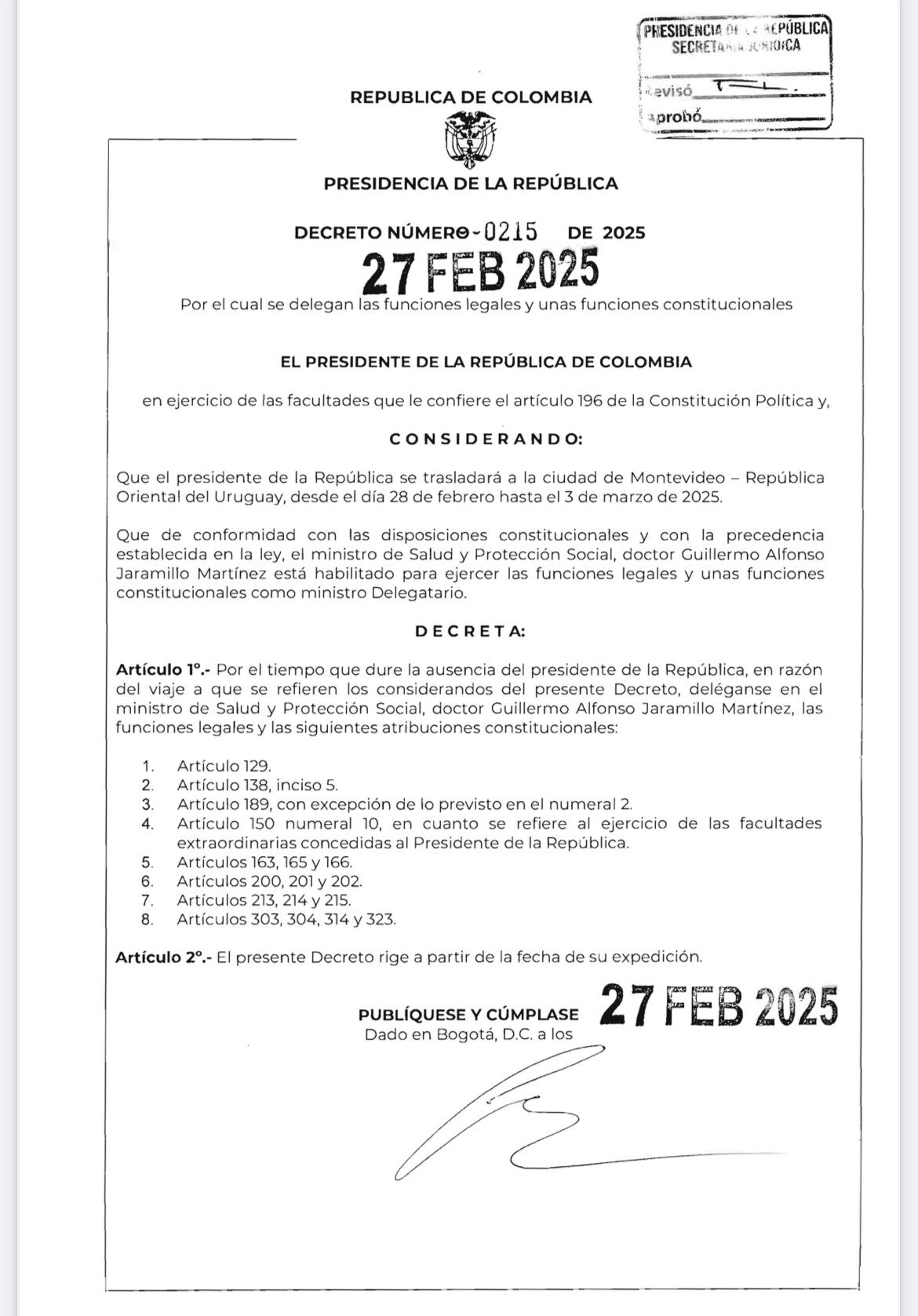 Decreto viaje Petro a Uruguay