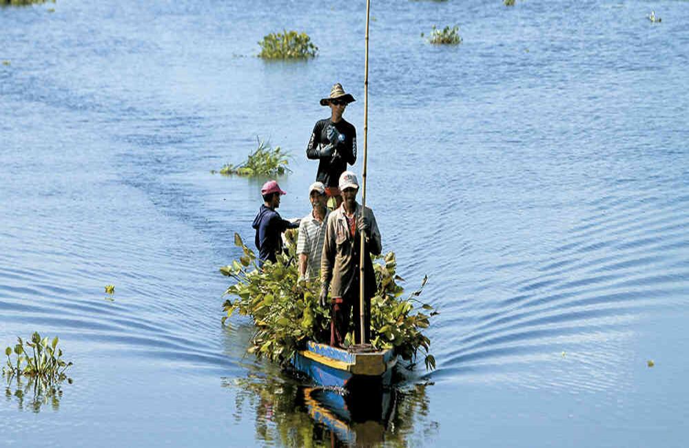 Pescadores de la Ciénaga de Barbacoas, en el municipio de Yondó, liberando peces en el río Magdalena.